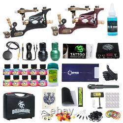 Professional Complete Tattoo Kit 2 Top Rotary Machine Gun 10 Color Ink 50Needles
