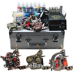 Professional Complete Tattoo Kit 3 Top Machine Gun 7 Color Inks 50 Needles