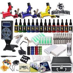 Professional Complete Tattoo Kit 3 Top Rotary Machine Gun 14Color Ink 50 Needles