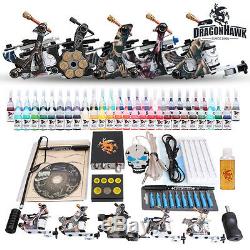 Professional Tattoo Machine Kit 5 Guns Power Supply 54 Safe Inks Set