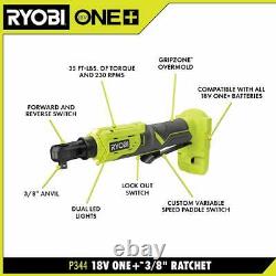 RYOBI Grease Gun Impact Wrench Inflator Ratchet 4-Tool Combo Kit Cordless 18-V