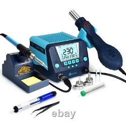 TOAUTO Soldering Station 2 in 1 Iron Hot Air Gun Rework Station Kit LCD Display