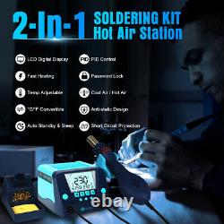 TOAUTO Soldering Station 2 in 1 Iron Hot Air Gun Rework Station Kit LCD Display