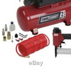 Tool Shop 2 Gallon Air Compressor Combo Kit Portable Stapler Nailer Gun Hose Set