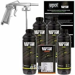 U-Pol Raptor Black Urethane Spray-On Truck Bed Liner Kit withFree Spray Gun, 4 Lit
