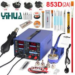 YIHUA 853D 2A Soldering Station Rework Solder Iron+Hot Air Gun+11pcs Tool Kits