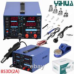 YIHUA 853D 2A Soldering Station Rework Solder Iron+Hot Air Gun+11pcs Tool Kits