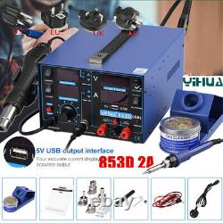 YIHUA 853D 2A Soldering Station Rework Solder Iron+Hot Air Gun+11pcs Tool Kits