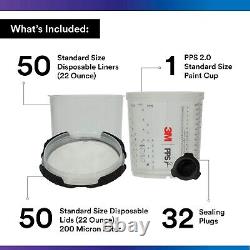 3M 26000 PPS 2.0 Tasse de pistolet pulvérisateur, kit de 50 couvercles et doublures, standard, 200 microns