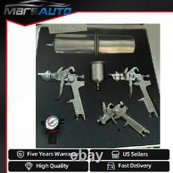 3 Hvlp Air Spray Gun Kit Avec Boîtier Auto Paint Car Primer Detail Basecoat Clearcoat