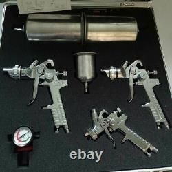 3 Hvlp Air Spray Gun Kit Avec Boîtier Auto Paint Car Primer Detail Basecoat Clearcoat