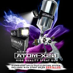 Apprêt pour voiture à alimentation par gravité Kit de pistolet de pulvérisation ATOM X20 HVLP avec lumière GUNBUDD GRATUITE