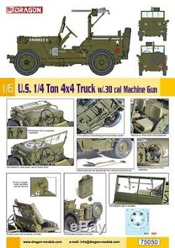 Dragon Us 1/4 Ton 4x4 Jeep Camion. 30 Cal Machine Gun 1/6 Modèle Kit Us Shipping