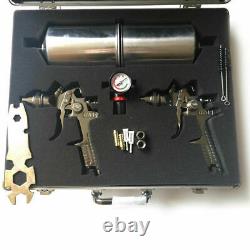Hvlp 2pc Feed Air Spray Gun Kit Auto Paint Car Primer Basecoat Clearcoat Argent