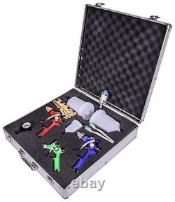 JEGS 81224 Pistolet de pulvérisation HVLP Pro et kit de détails, kit de 8 pièces comprenant (3) pistolets de pulvérisation