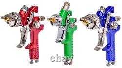 JEGS 81224 Pistolet de pulvérisation HVLP Pro et kit de détails, kit de 8 pièces comprenant (3) pistolets de pulvérisation