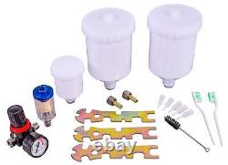 JEGS 81224 Pistolet de pulvérisation HVLP Pro et kit de détails, kit de 8 pièces comprenant (3) pistolets de pulvérisation