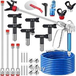 Kit complet de pistolet à peinture sans air 22 pièces, haute pression, tuyau, buses et rallonges