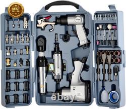 Kit d’outils pneumatiques 71 pièces : clé à chocs, cliquet, meuleuse, marteau, pistolet souffleur, coffret de rangement