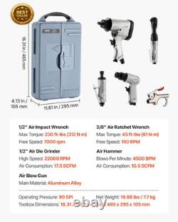 Kit d’outils pneumatiques 71 pièces : clé à chocs, cliquet, meuleuse, marteau, pistolet souffleur, coffret de rangement