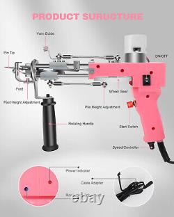 Kit de 2 en 1 pour pistolet à touffeter : coupé et bouclé, réglable en hauteur, pistolet électrique pour tapis