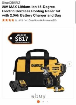 Kit de cloueuse de toiture à bobine sans fil 15° DEWALT DCN45RND1 20V MAX XR, neuf sous scellé
