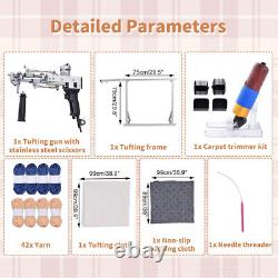 Kit de démarrage de pistolet à tufting de tapis avec cadre, y compris un coupe-tapis et un pistolet à boucle.