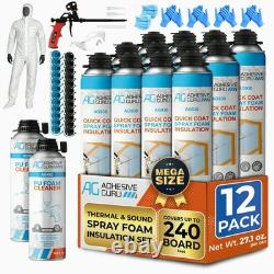 Kit de mousse de spray d'isolation thermique et thermique (12x32,8 oz), nettoyant pour mousse et pistolet à mousse