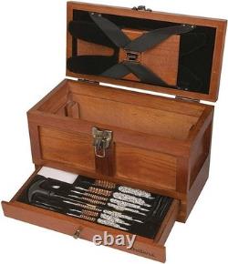 Kit de nettoyage d'armes en chêne vieilli de 25 pièces - Solution complète et organisée