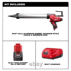 Kit de pistolet à adhésif sans fil Milwaukee avec chargeur de batterie 12 volts 20 oz en aluminium