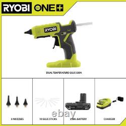 Kit de pistolet à colle sans fil à double température FULL SIZE ONE+ 18V avec batterie de 2,0 Ah