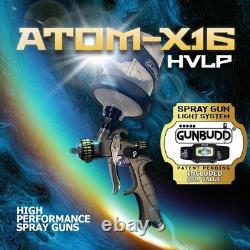 Kit de pistolet à peinture pour voiture ATOM X16 HVLP à alimentation par gravité AVEC outil lumineux GunBudd GRATUIT