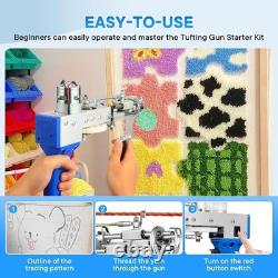 Kit de pistolet à tufting tout-en-un 2 en 1 Créez des tapis personnalisés rapidement et facilement