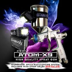 Kit de pistolet de pulvérisation professionnel HVLP Atomx9 pour voiture avec alimentation par gravité, avec lumière Gunbudd offerte.