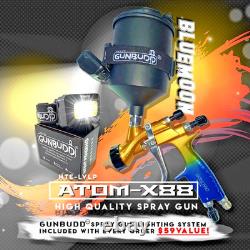 Kit de pistolet pulvérisateur ATOM X88 BLUEMOON - buses 1,3/1,4 mm solvant/eau GUNBUDD gratuit