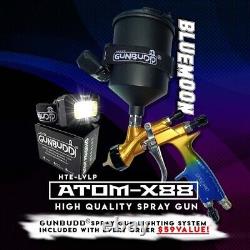 Kit de pistolet pulvérisateur LVLP Atom X88 BLUEMOON avec embouts de 1,3 et 1,4 et lumière Gunbudd gratuite