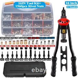 Kit pistolet à rivnuts 1560 pièces, outil à écrous à riveter avec 16 mandrins SAE et métriques