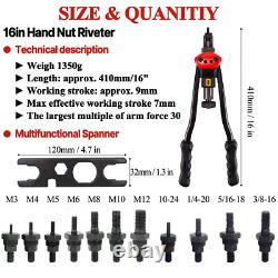 Kit pistolet à rivnuts 1560 pièces, outil à écrous à riveter avec 16 mandrins SAE et métriques