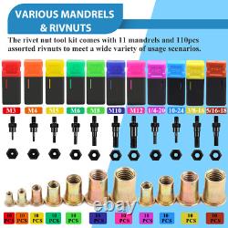 Kit pistolet à rivnuts 1560 pièces, outil à écrous à riveter avec 16 mandrins SAE et métriques
