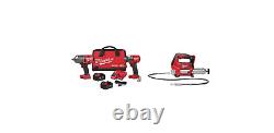 Milwaukee 2988-22R M18 Fuel 3/8 & 1/2 Hi-Torque Impact Wrench Kit with Grease Gun translates to:
Ensemble clé à chocs haute torsion Milwaukee 2988-22R M18 Fuel 3/8 et 1/2 avec pistolet à graisse.