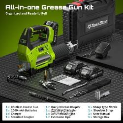 Pistolet à graisse électrique 12000 PSI alimenté par batterie, kit de pistolet à graisse sans fil avec 2 batteries