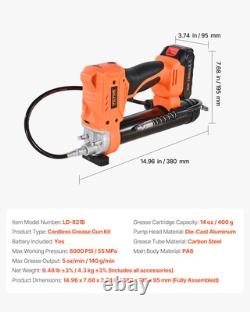 Pistolet à graisse sans fil VEVOR, kit de pistolet à graisse 20V avec batterie 2,0 Ah et tuyau de 35,4 pouces