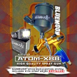 Pistolet de pulvérisation LVLP ATOM X88 Bluemoon 1,3/1,4 mm Kit de peinture automobile + GunBudd offert