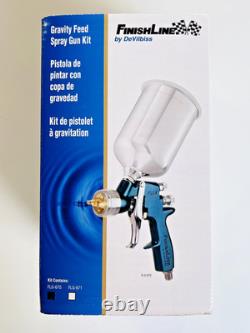 Pistolet de pulvérisation gravité HVLP DeVilbiss FinishLine FLG-4 avec 3 buses de liquide et manomètre d’air