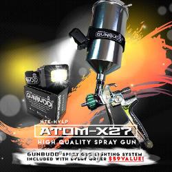 Pistolet pulvérisateur d'air Atom X27 HVLP pour peinture automobile avec kit de pulvérisation par gravité pour apprêt de voiture avec GUNBUDD