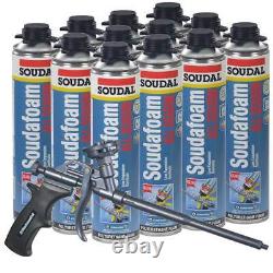 Soudal Kit, 12-24 Oz Cans All Season Window & Door Foam, Ptfe Coated Foam Gun